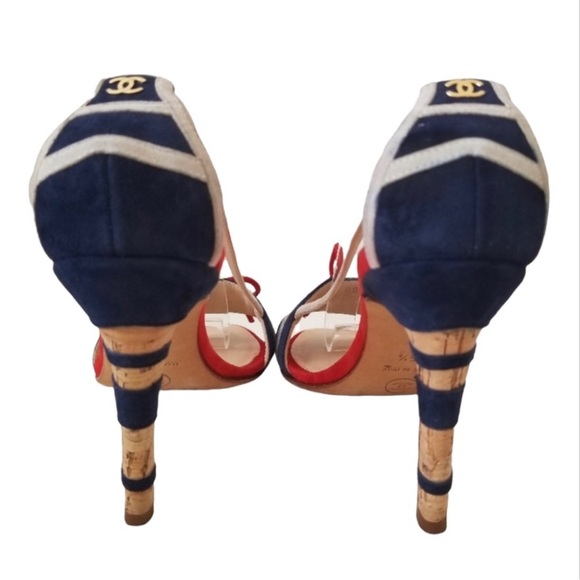 CHANEL Nautical Striped Suede Heels - Picture 4 of 11